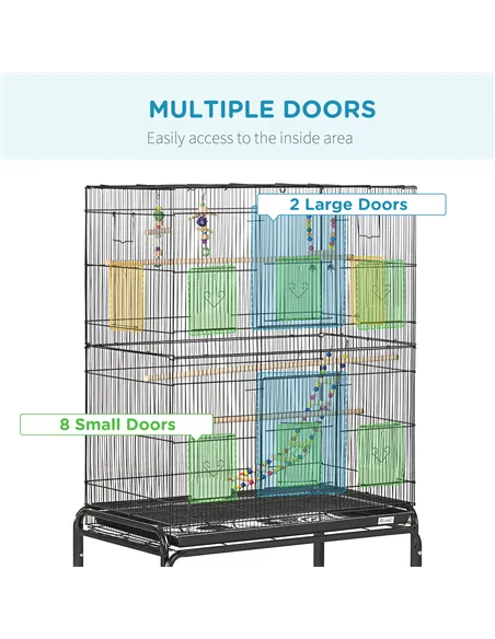 PawHut Large Bird Cage Budgie Cage with Stand, Toys, Wheels, Accessories, Storage Shelf for Canaries, Finches, Lovebirds, Parake