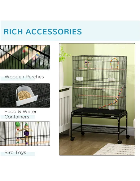PawHut Large Bird Cage Budgie Cage with Stand, Toys, Wheels, Accessories, Storage Shelf for Canaries, Finches, Lovebirds, Parake