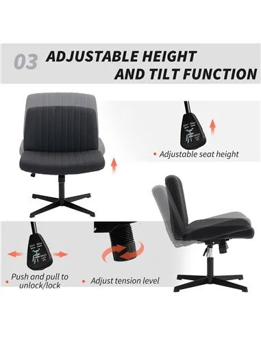 HOMCOM Armless Office Chair No Wheels, Linen Fabric Criss Cross Legged Desk Chair with Wide Seat, Thick Padding, Tilt Function, 