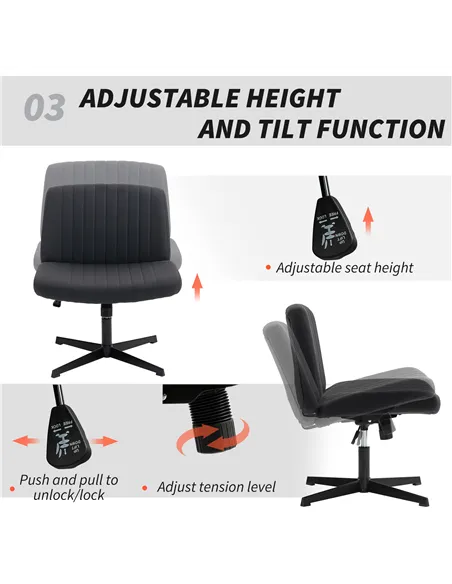 HOMCOM Armless Office Chair No Wheels, Linen Fabric Criss Cross Legged Desk Chair with Wide Seat, Thick Padding, Tilt Function, 