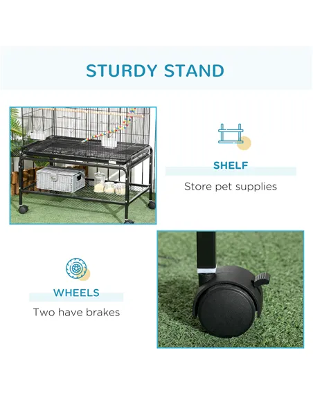 PawHut Large Bird Cage Budgie Cage with Stand, Toys, Wheels, Accessories, Storage Shelf for Canaries, Finches, Lovebirds, Parake