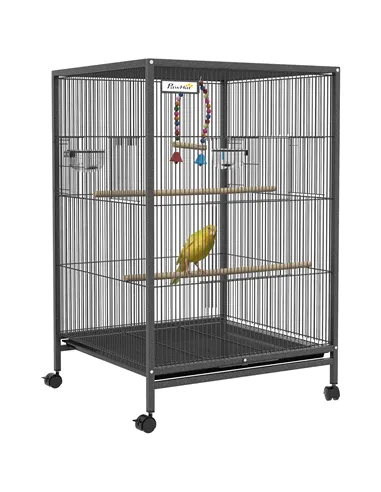 PawHut Bird Cage, Budgie Cage, with Rolling Stand, for Small Birds - Grey