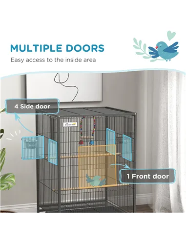 PawHut Bird Cage, Budgie Cage, with Rolling Stand, for Small Birds - Grey