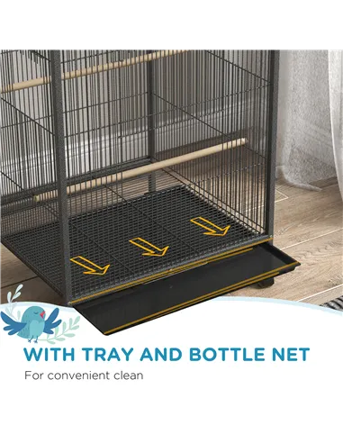 PawHut Bird Cage, Budgie Cage, with Rolling Stand, for Small Birds - Grey