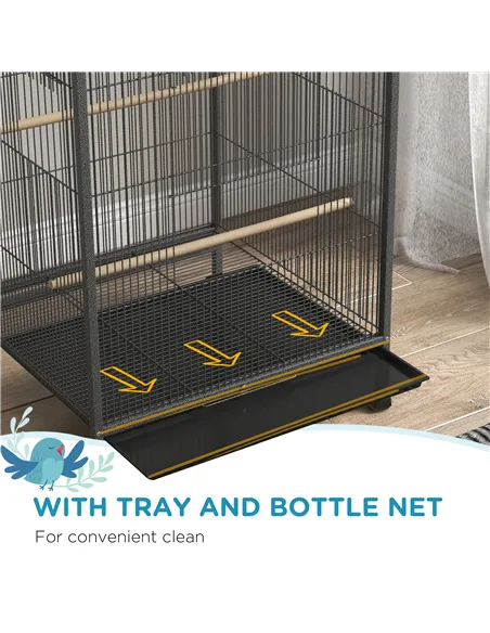 PawHut Bird Cage, Budgie Cage, with Rolling Stand, for Small Birds - Grey