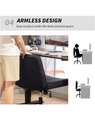 HOMCOM Armless Office Chair No Wheels, Linen Fabric Criss Cross Legged Desk Chair with Wide Seat, Thick Padding, Tilt Function, 