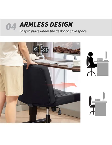 HOMCOM Armless Office Chair No Wheels, Linen Fabric Criss Cross Legged Desk Chair with Wide Seat, Thick Padding, Tilt Function, 
