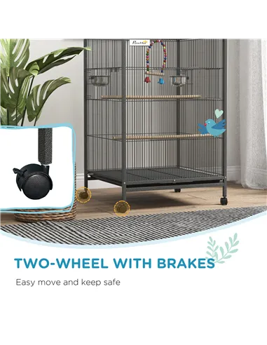 PawHut Bird Cage, Budgie Cage, with Rolling Stand, for Small Birds - Grey