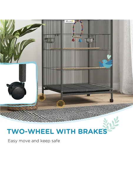 PawHut Bird Cage, Budgie Cage, with Rolling Stand, for Small Birds - Grey