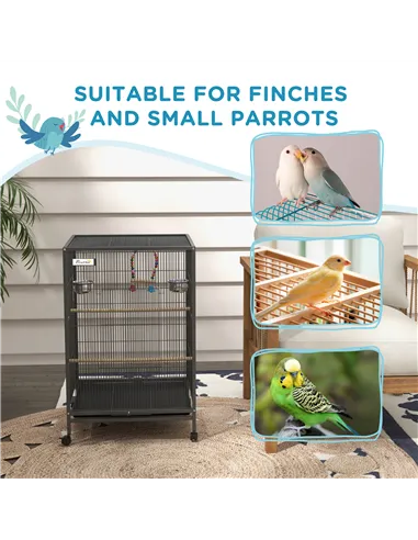 PawHut Bird Cage, Budgie Cage, with Rolling Stand, for Small Birds - Grey