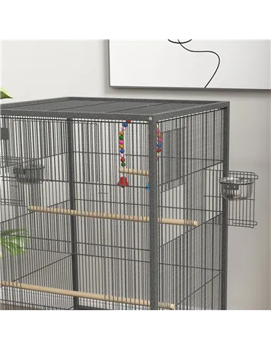 PawHut Bird Cage, Budgie Cage, with Rolling Stand, for Small Birds - Grey