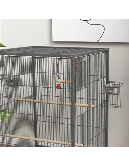 PawHut Bird Cage, Budgie Cage, with Rolling Stand, for Small Birds - Grey