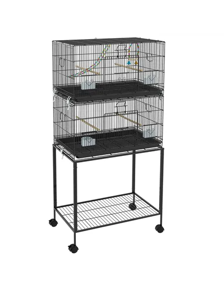 PawHut Two-Tier Bird Cage on Wheels, with Stand, for Small Birds