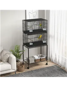 PawHut Two-Tier Bird Cage on Wheels, with Stand, for Small Birds 2
