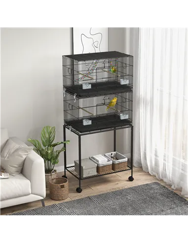 PawHut Two-Tier Bird Cage on Wheels, with Stand, for Small Birds