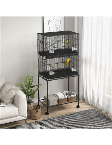 PawHut Two-Tier Bird Cage on Wheels, with Stand, for Small Birds