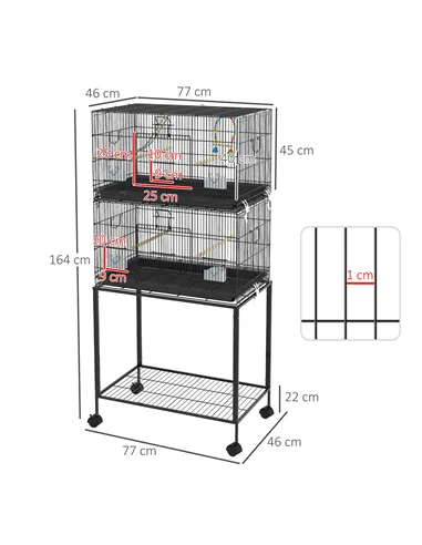 PawHut Two-Tier Bird Cage on Wheels, with Stand, for Small Birds