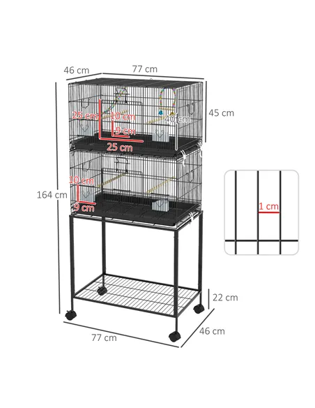 PawHut Two-Tier Bird Cage on Wheels, with Stand, for Small Birds