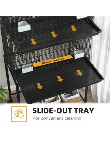 PawHut Two-Tier Bird Cage on Wheels, with Stand, for Small Birds