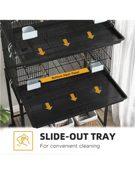 PawHut Two-Tier Bird Cage on Wheels, with Stand, for Small Birds
