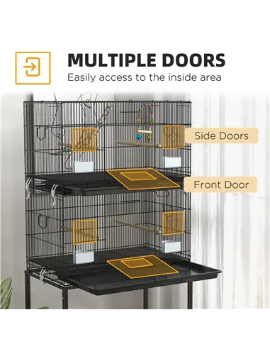 PawHut Two-Tier Bird Cage on Wheels, with Stand, for Small Birds