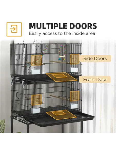 PawHut Two-Tier Bird Cage on Wheels, with Stand, for Small Birds