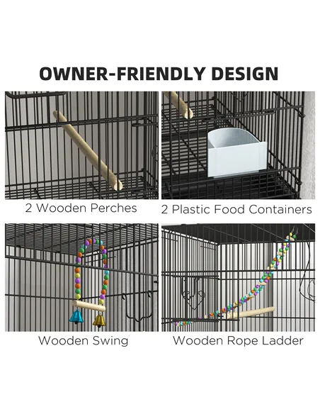 PawHut Two-Tier Bird Cage on Wheels, with Stand, for Small Birds