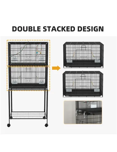PawHut Two-Tier Bird Cage on Wheels, with Stand, for Small Birds