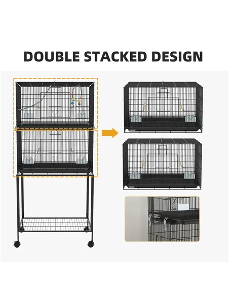 PawHut Two-Tier Bird Cage on Wheels, with Stand, for Small Birds