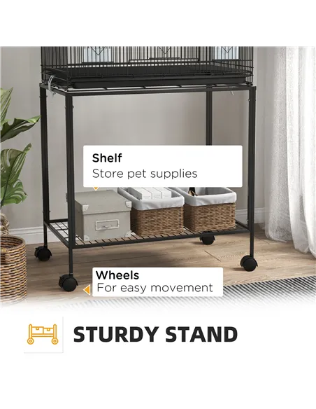 PawHut Two-Tier Bird Cage on Wheels, with Stand, for Small Birds