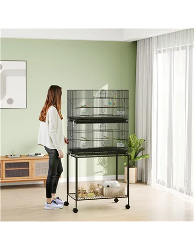 PawHut Two-Tier Bird Cage on Wheels, with Stand, for Small Birds