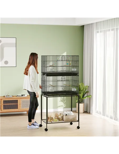 PawHut Two-Tier Bird Cage on Wheels, with Stand, for Small Birds