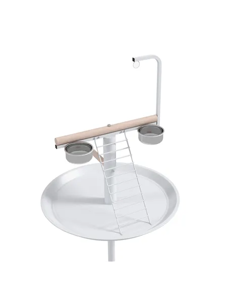 PawHut Bird Stand with Four Wheels, Perches, Stainless Steel Feed Bowls, Round Tray, for Garden, Indoor, Outdoor - White