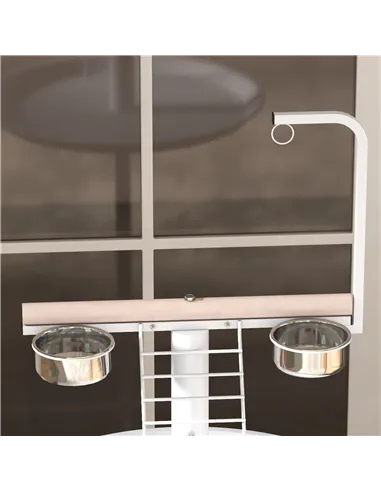 PawHut Bird Stand with Four Wheels, Perches, Stainless Steel Feed Bowls, Round Tray, for Garden, Indoor, Outdoor - White