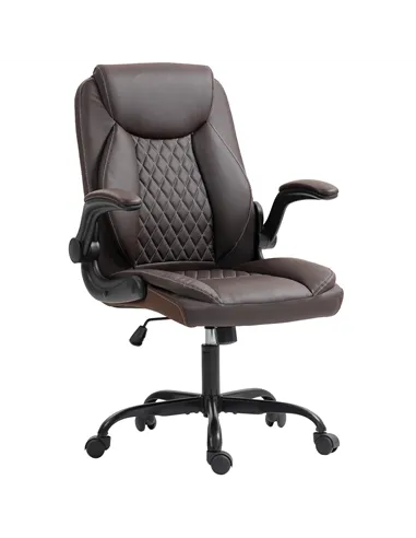 HOMCOM Faux Leather Office Chair. with Flip-Up Armrests - Brown