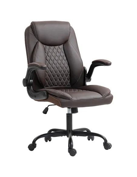 HOMCOM Faux Leather Office Chair. with Flip-Up Armrests - Brown