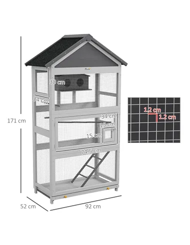 PawHut Wooden Bird Cage, with Stand, for Finches, Parakeets, Small birds - Grey