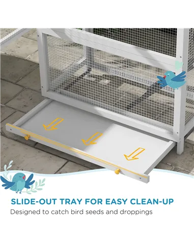 PawHut Wooden Bird Cage, with Stand, for Finches, Parakeets, Small birds - Grey