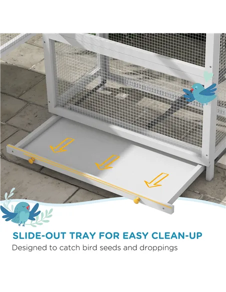 PawHut Wooden Bird Cage, with Stand, for Finches, Parakeets, Small birds - Grey