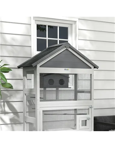 PawHut Wooden Bird Cage, with Stand, for Finches, Parakeets, Small birds - Grey
