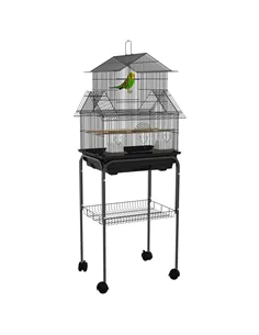 PawHut Metal Bird Cage with Plastic Swing, Perch, Food Container, Tray, Handle, for Finches, Canaries, Budgies, 43.5 x 33 x 121
