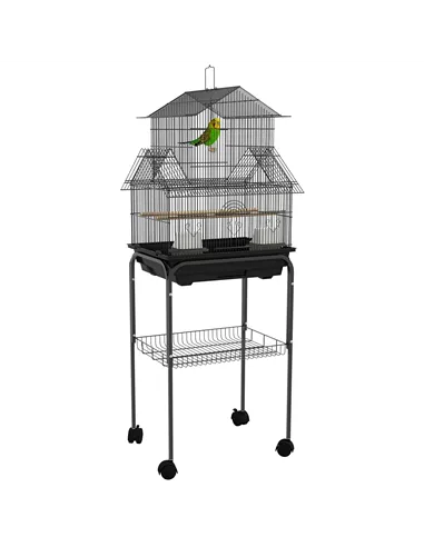 PawHut Metal Bird Cage with Plastic Swing, Perch, Food Container, Tray, Handle, for Finches, Canaries, Budgies, 43.5 x 33 x 121