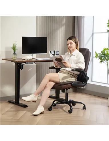 HOMCOM Faux Leather Office Chair. with Flip-Up Armrests - Brown