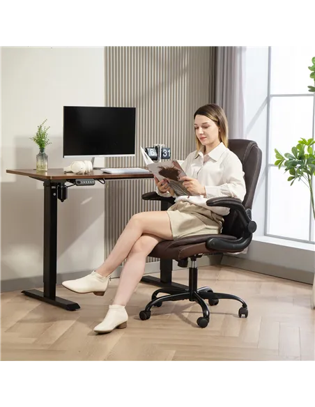 HOMCOM Faux Leather Office Chair. with Flip-Up Armrests - Brown