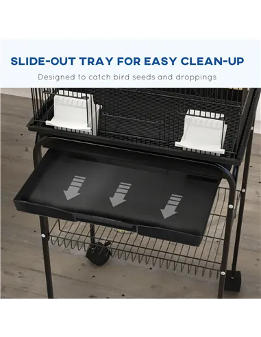 PawHut Metal Bird Cage with Plastic Swing, Perch, Food Container, Tray, Handle, for Finches, Canaries, Budgies, 43.5 x 33 x 121