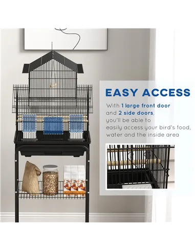 PawHut Metal Bird Cage with Plastic Swing, Perch, Food Container, Tray, Handle, for Finches, Canaries, Budgies, 43.5 x 33 x 121