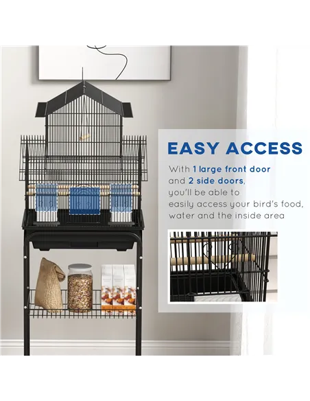 PawHut Metal Bird Cage with Plastic Swing, Perch, Food Container, Tray, Handle, for Finches, Canaries, Budgies, 43.5 x 33 x 121