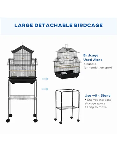 PawHut Metal Bird Cage with Plastic Swing, Perch, Food Container, Tray, Handle, for Finches, Canaries, Budgies, 43.5 x 33 x 121