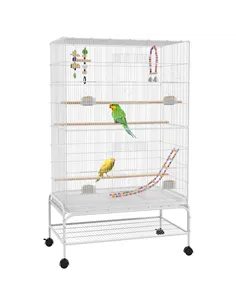PawHut Bird Cage w/ Stand, Toys, Accessories, for Canaries, Finches, White