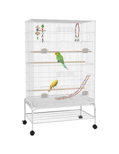 PawHut Bird Cage w/ Stand, Toys, Accessories, for Canaries, Finches, White